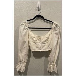 URBAN OUTFITTERS Antique White Puff Long Sleeve Corset Top